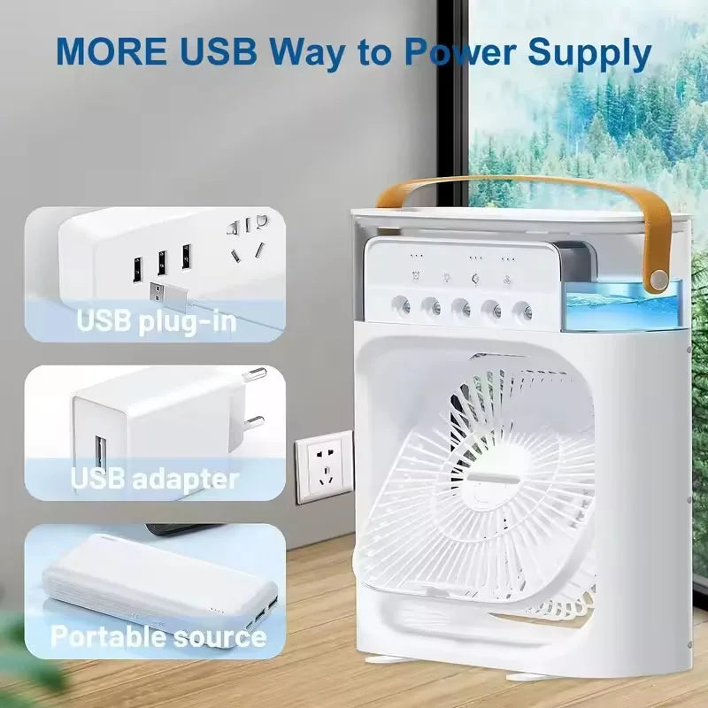 QShopping - Summer Cooling Fan 3 In 1 Portable Desktop Humidifier USB Mini Air Conditioner