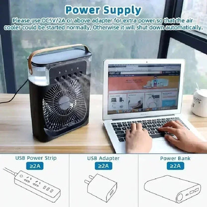 QShopping - Summer Cooling Fan 3 In 1 Portable Desktop Humidifier USB Mini Air Conditioner